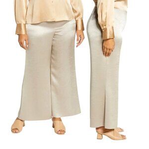 Vince Womens Pants Plus 24 Oat Stone Beige Satin Wide Leg Flare Trouser $345